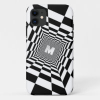 Ilusión óptica en blanco y negro, monograma blanco