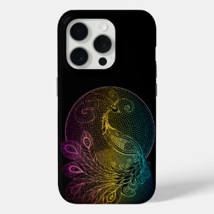 Funda Para iPhone 15 Pro Ilustracion Art Nouveau de pavo real de la mediano