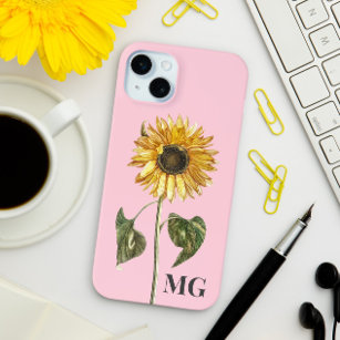 Funda Para iPhone 15 Mini Ilustracion botánico de girasol personalizado Mono