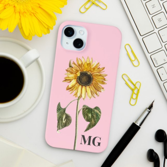 Funda De Case-Mate Para iPhone Ilustracion botánico de girasol personalizado Mono (Subido por el creador)