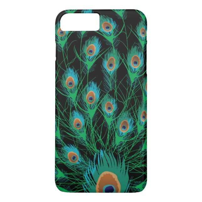 Funda De Case-Mate Para iPhone Ilustracion con las plumas del pavo real en negro (Reverso)