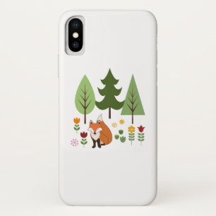Funda Para iPhone X Ilustracion de árboles de flores Fox de estilo esc