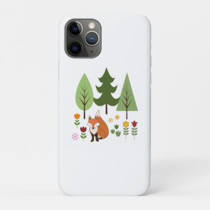 Funda Para iPhone 11 Pro Ilustracion de árboles de flores Fox de estilo esc