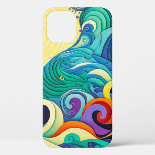 Funda Para iPhone 12 Pro Ilustración de arte de línea de ondas de sol color