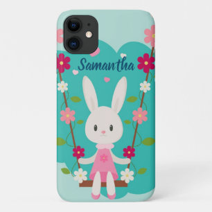 Funda Para iPhone 11 Ilustracion de conejito con texto azul