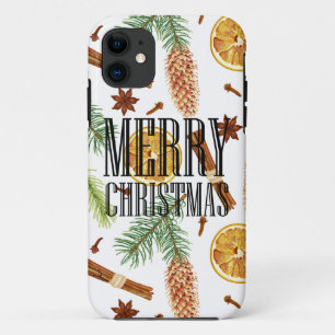 Funda Para iPhone 11 Ilustracion de conos de pino y especias de Navidad