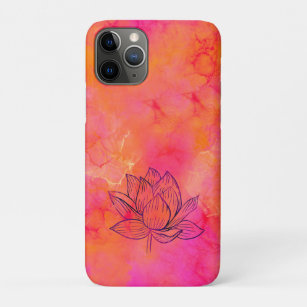 Funda Para iPhone 11 Pro Ilustracion de Flores Lotus de tinta rosa yoga