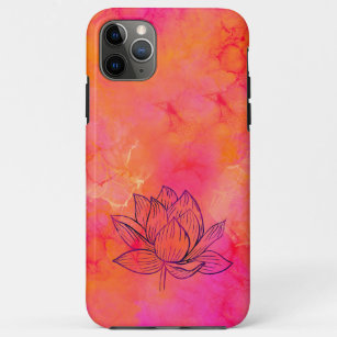 Funda Para iPhone 11 Pro Max Ilustracion de Flores Lotus de tinta rosa yoga