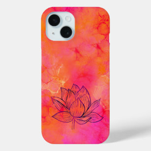 Funda Para iPhone 15 Ilustracion de Flores Lotus de tinta rosa yoga