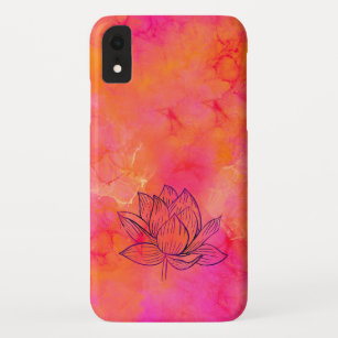 Funda Para iPhone XR Ilustracion de Flores Lotus de tinta rosa yoga
