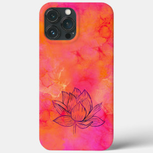 Funda Para iPhone 13 Pro Max Ilustracion de Flores Lotus de tinta rosa yoga