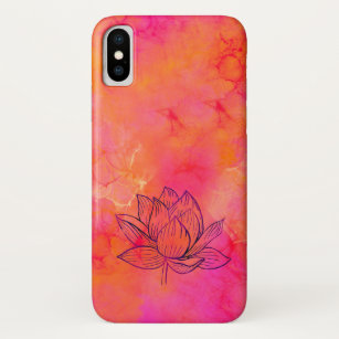 Funda Para iPhone X Ilustracion de Flores Lotus de tinta rosa yoga