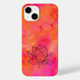 Funda Para iPhone 14 De Case-Mate Ilustracion de Flores Lotus de tinta rosa yoga