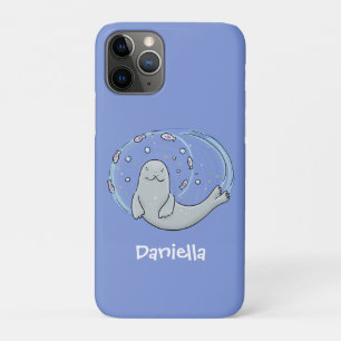 Funda Para iPhone 11 Pro Ilustracion de foca feliz y personalizado azul de