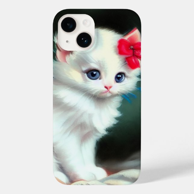 Funda De Case-Mate Para iPhone Ilustracion de gatito blanco con flores rojas (Reverso )
