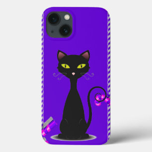 Funda Para iPhone 13 Ilustración de gato negro elegante con ojos verdes