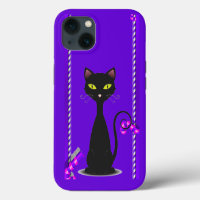 Ilustración de gato negro elegante con ojos verdes