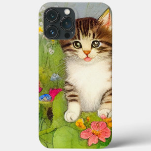 Funda Para iPhone 13 Pro Max Ilustracion de gato sonriente vintage