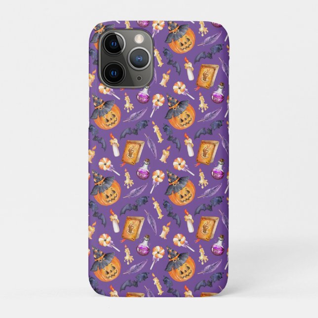 Funda De Case-Mate Para iPhone Ilustracion de Halloween con calabaza y murciélago (Reverso)