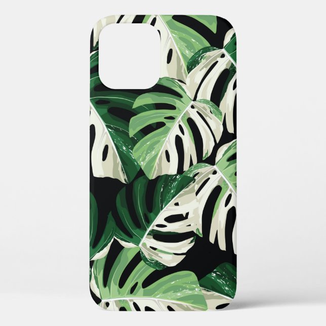 Funda De Case-Mate Para iPhone Ilustracion de hojas de monstera verde tropical. E (Reverso )