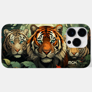 Funda Para iPhone 14 Pro Max De Case-Mate Ilustracion de los tigres monogramo personalizado