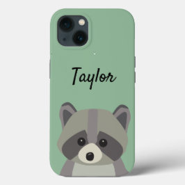 Funda Para iPhone 13 Ilustracion de mapache verde lindo personalizado