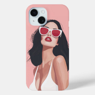 Funda Para iPhone 15 Ilustracion De Moda Mujer Elegante Con Gafas De So