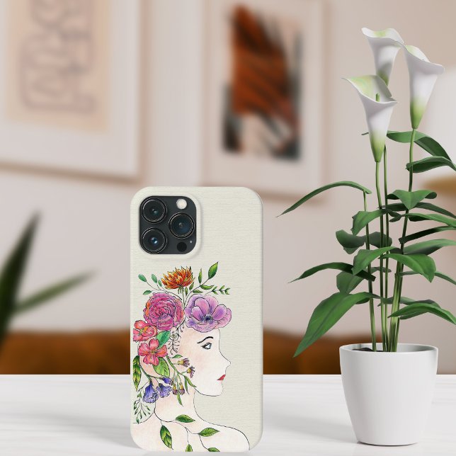 Funda De Case-Mate Para iPhone Ilustración de mujer con flores (Subido por el creador)