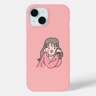 Funda Para iPhone 15 Ilustración de niña estética linda rosa 