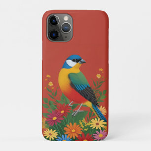 Funda Para iPhone 11 Pro Ilustración de pájaro colorido con fondo floral