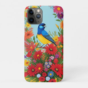 Funda Para iPhone 11 Pro Ilustración de pájaro colorido con fondo floral