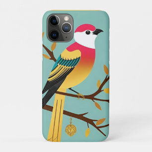 Funda Para iPhone 11 Pro Ilustración de pájaro colorido en un marco dorado