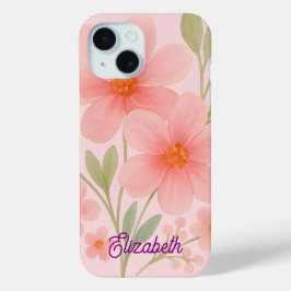 Funda Para iPhone 15 Ilustracion de patrón floral de acuarela rosa suav