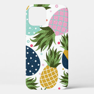 Funda Para iPhone 12 Ilustracion de patrón ininterrumpido de piña, colo