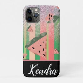 Funda Para iPhone 11 Pro Ilustración de sandía de verano con rayas brillant