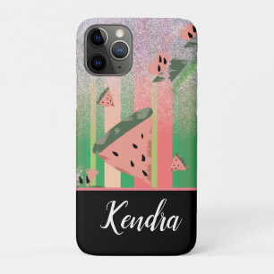 Funda Para iPhone 11 Pro Ilustración de sandía de verano con rayas brillant