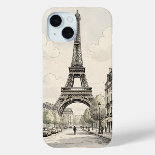 Funda Para iPhone 15 Ilustración de viaje antigua y vintage de París