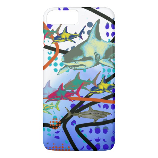 Funda De Case-Mate Para iPhone ilustracion digital de tiburones (Reverso)