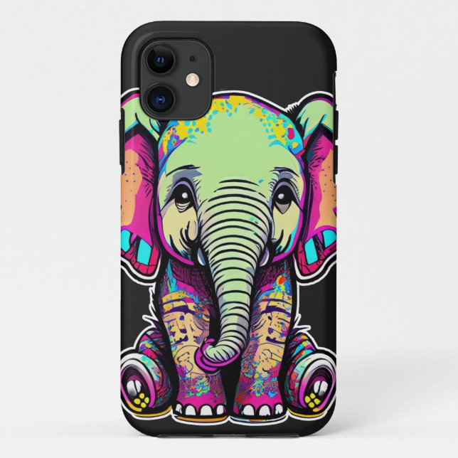 Funda De Case-Mate Para iPhone Ilustración digital de un elefante bebé lindo sent (Reverso)