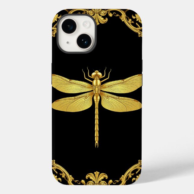 Funda De Case-Mate Para iPhone Ilustración elegante de libélula dorada (Reverso )