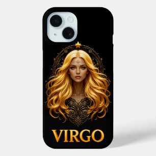 Funda Para iPhone 15 Ilustración elegante del zodiaco Virgo con oro