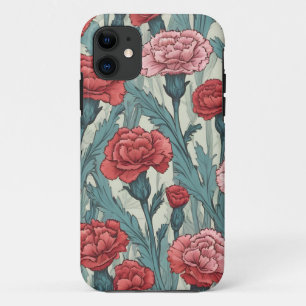 Funda Para iPhone 11 Ilustracion floral de claveles rosados