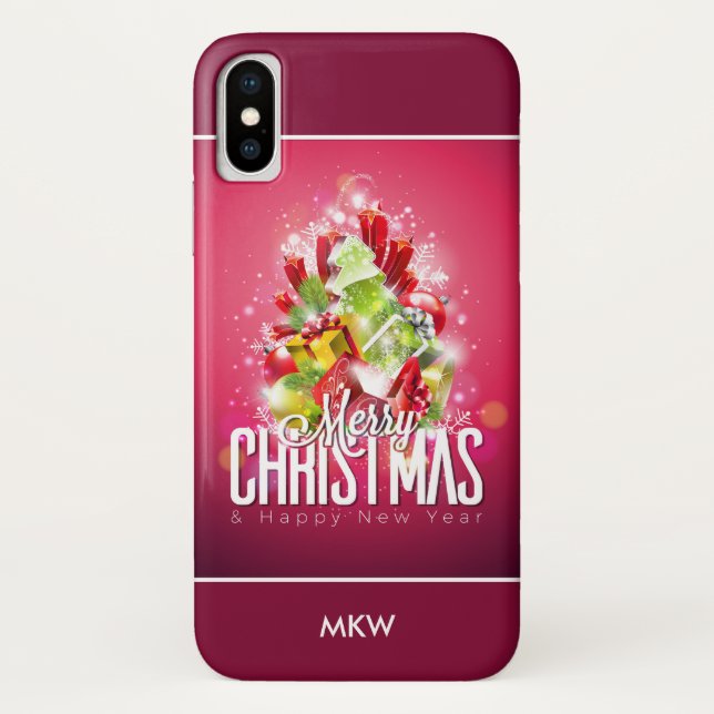 Funda De Case-Mate Para iPhone Ilustracion gráfico de Navidades rojos modernos (Reverso)