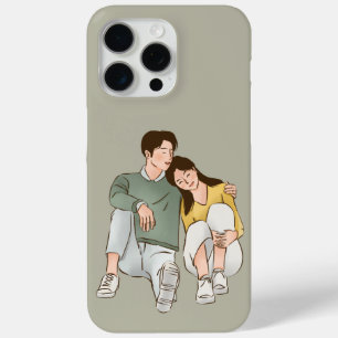 Funda Para iPhone 15 Pro Max Ilustracion gris Pareja lindo estuches de iphone