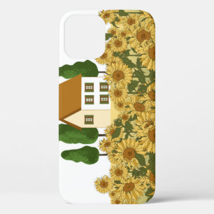 Funda Para iPhone 12 Ilustracion House Sunflowers Field Vintage