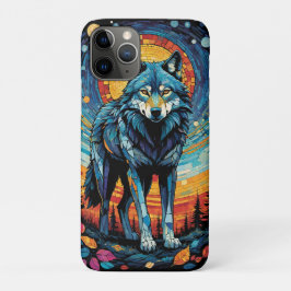 Funda Para iPhone 11 Pro Ilustracion mosaico colorido del lobo majestuoso