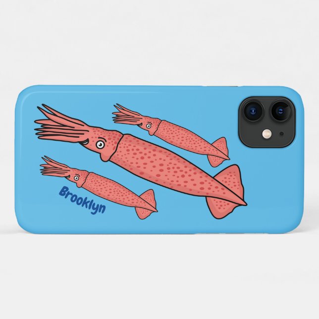 Funda De Case-Mate Para iPhone Ilustracion personalizado de calamar rosa feliz (Reverso (horizontal))