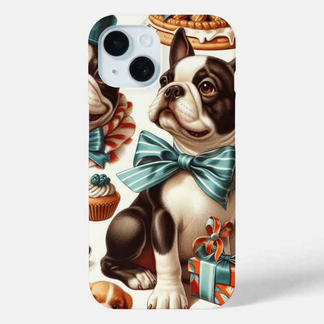 Funda De Case-Mate Para iPhone Ilustracion Retro Cute Boston Terrier (Reverso )