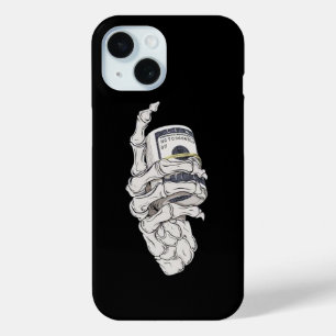 Funda Para iPhone 15 ilustracion skelton de mano de dinero blanco oscur