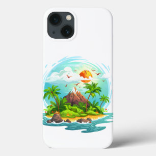Funda Para iPhone 13 Ilustracion tropical con vistas al océano